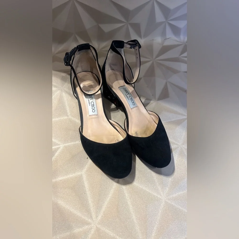 Jimmy Choo Black jeweled short heeled sandals